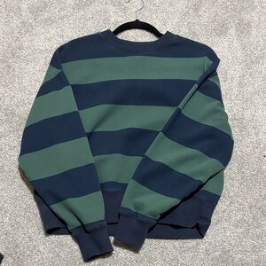 Simons Navy and Forest Green Striped Crewneck Sweater
